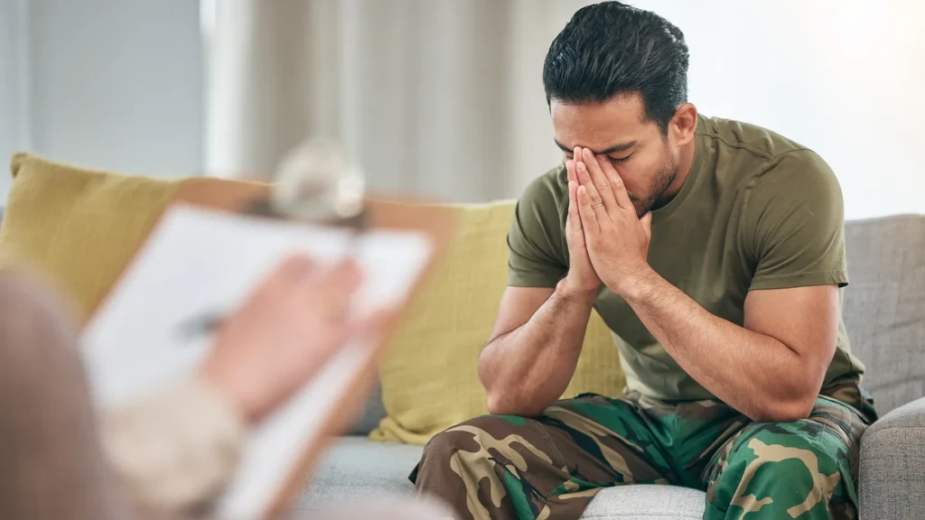 PTSD Man Army-1 - Anxiety Trauma & Depression Treatment Centers Male army in Therapy